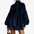Velvet Bow-Neck Mini Dress