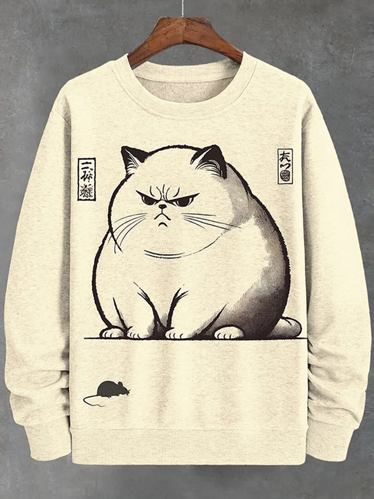 Men's Cat And Mouse Japanese Art Print Casual Sweatshirt