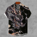 Men's Vintage Dragon Japanese Art  Print Casual Shirt