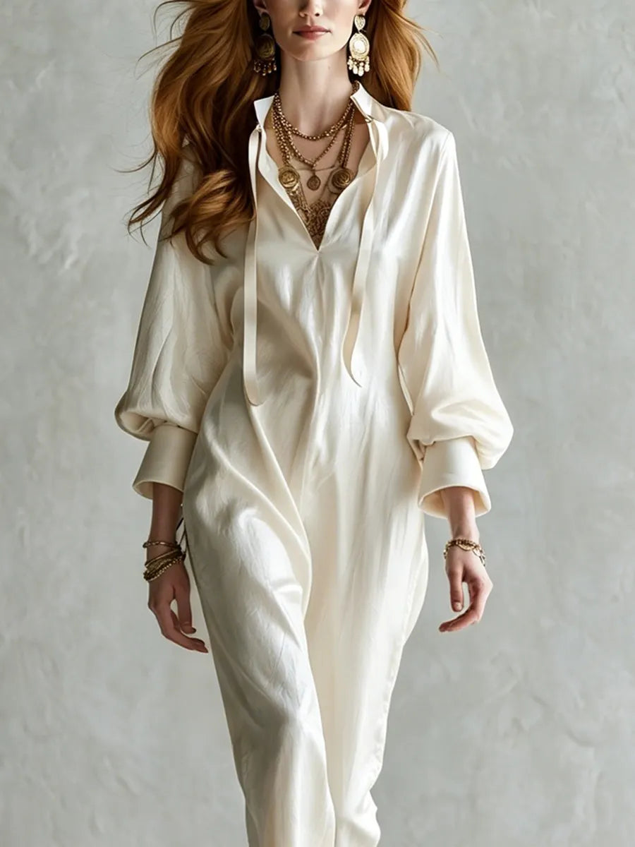 Bohemian Off White Satin Jumpsuit