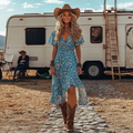 Western Cowgirl Vintage Floral Irregular Hem Dress