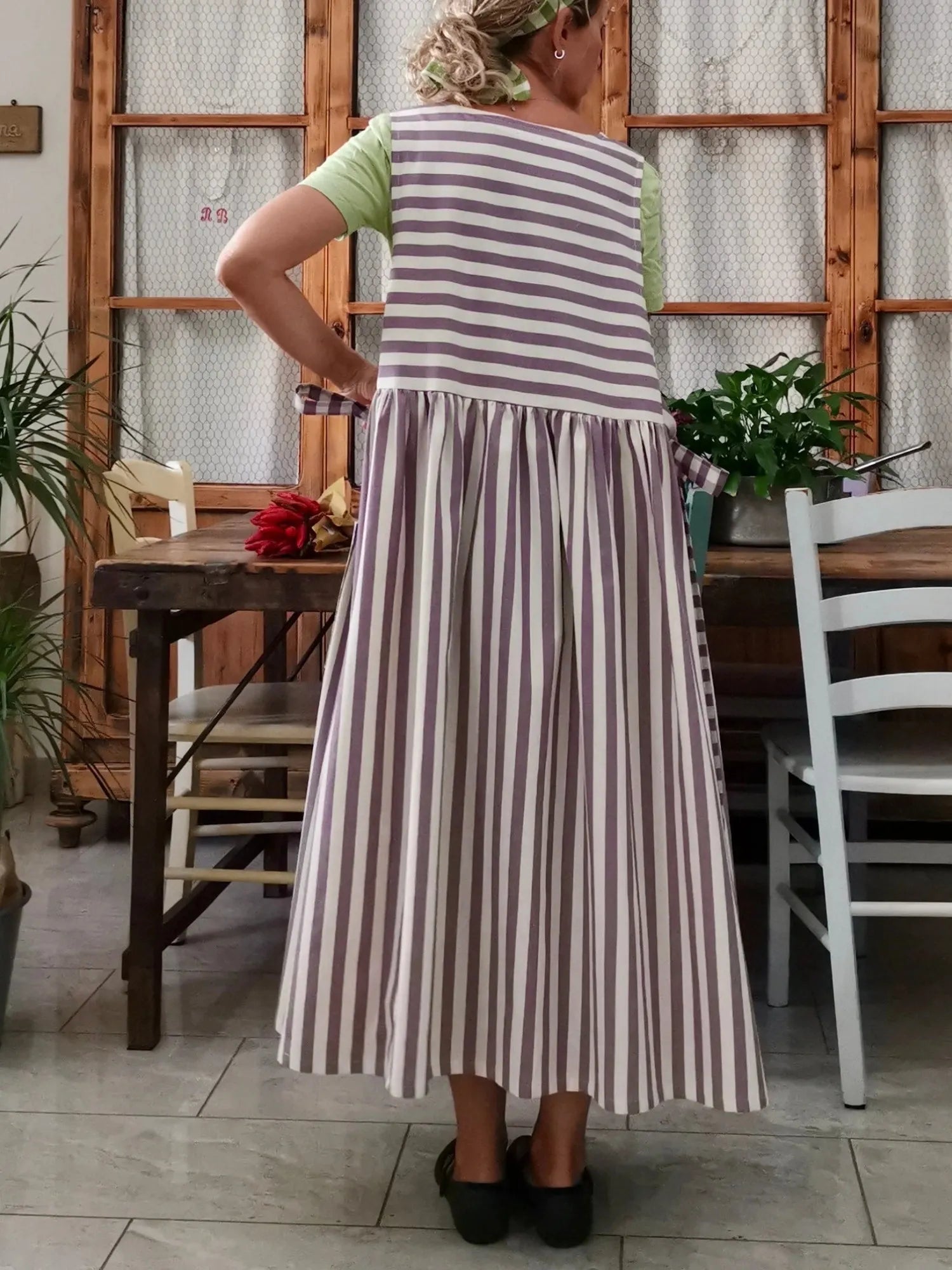 Purple Striped Apron