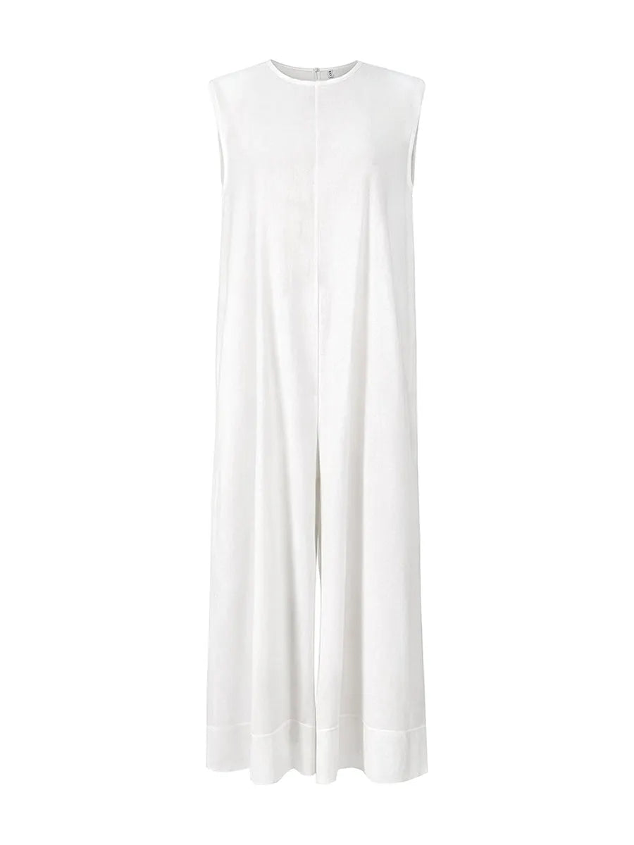 Sleeveless Wide Leg Shoulder Pad Solid Color Jumpsuits