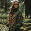 Classic Celtic Knot Jacquard Contrast Color Turtleneck Sweater