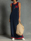 Women's Casual Stretch Knit Sleeveless Maxi Dress With Contrast Trim MDZ3071F6WY