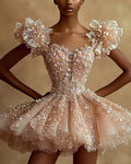 Luxurious Glitter Embroidery Sequin Pearl Rhinestone Mini Dress