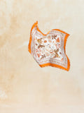 White silk satin printed square scarf with orange border