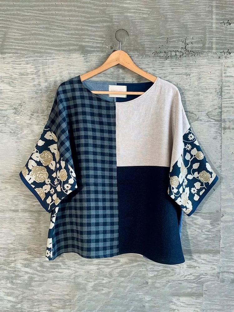 Vintage Geometric Floral Women's Linen T-shirt