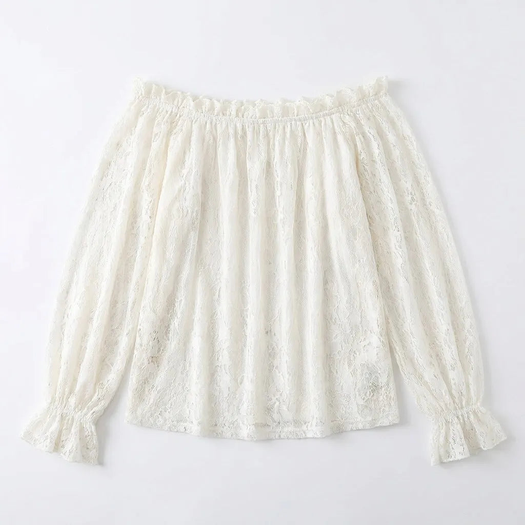 Veluna - Off-Shoulder Lace Blouse with Bell Sleeves