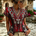 Women Gothic 3d Embroidery Skull Double Snake Floral V Neck Lace Up Short Sleeve Top