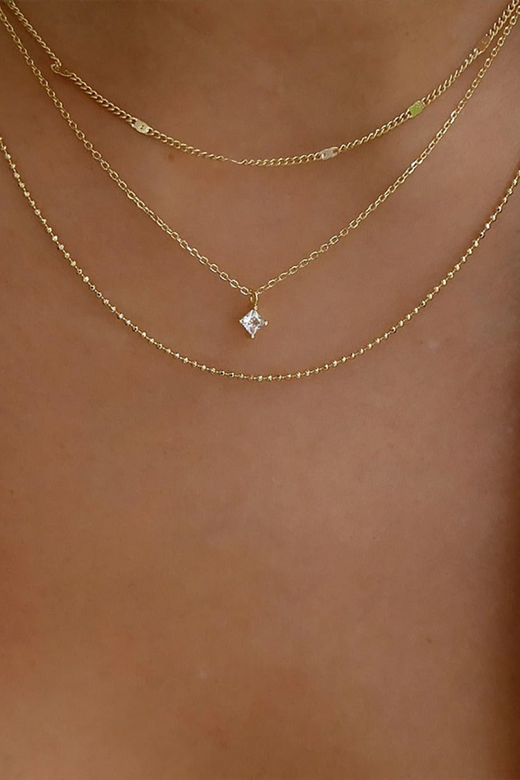 Rhinestone Pendant Layered Chains Alloy Chic Necklace