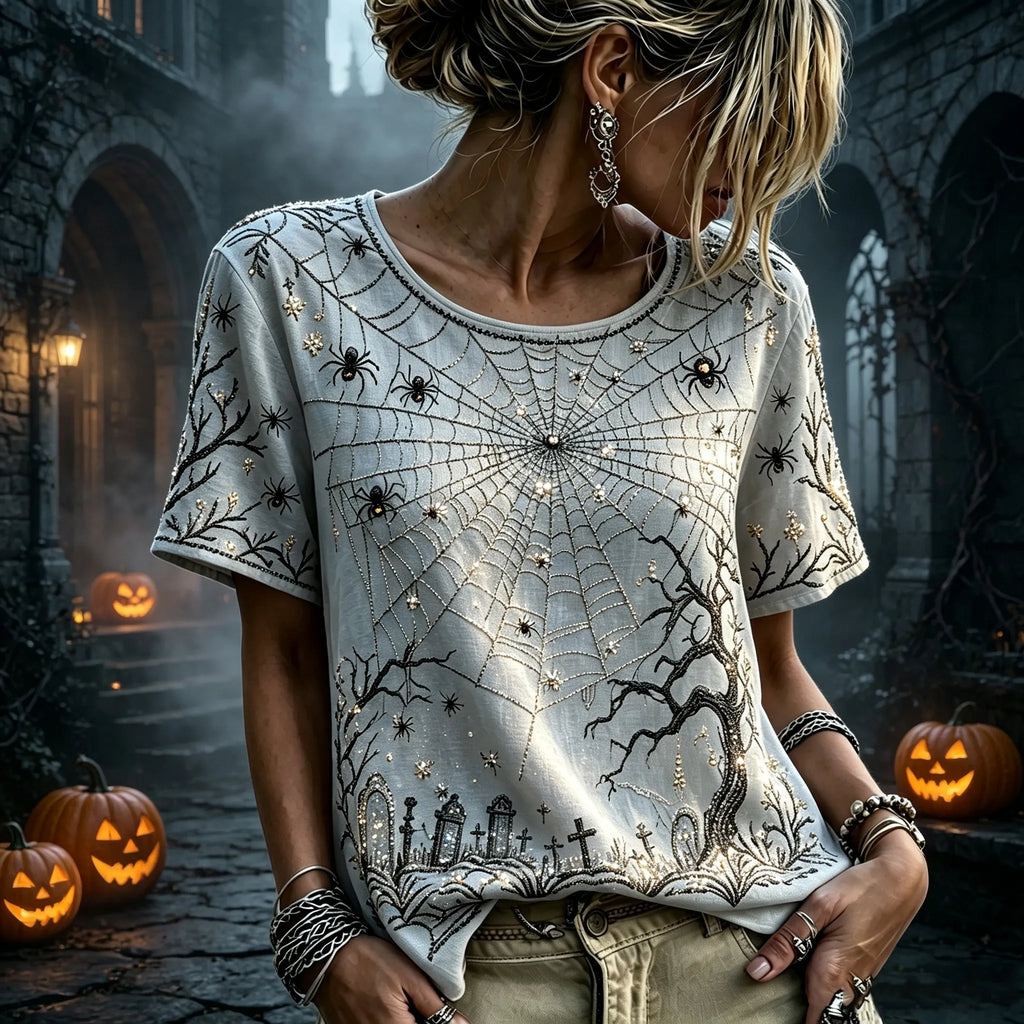 Women's Retro Halloween Theme Printed Casual T-shirt
