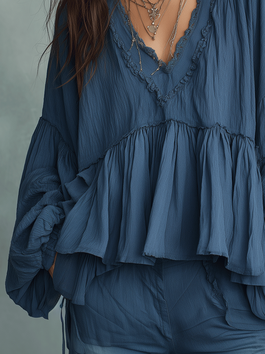 Midnight Blue Bohemian Peplum Blouse
