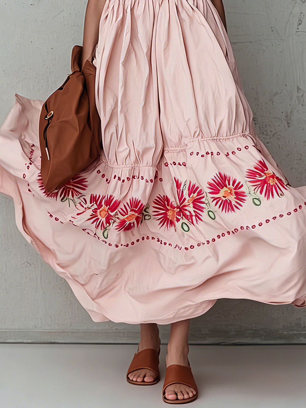 Pink Floral Print Sleeveless Maxi Dress