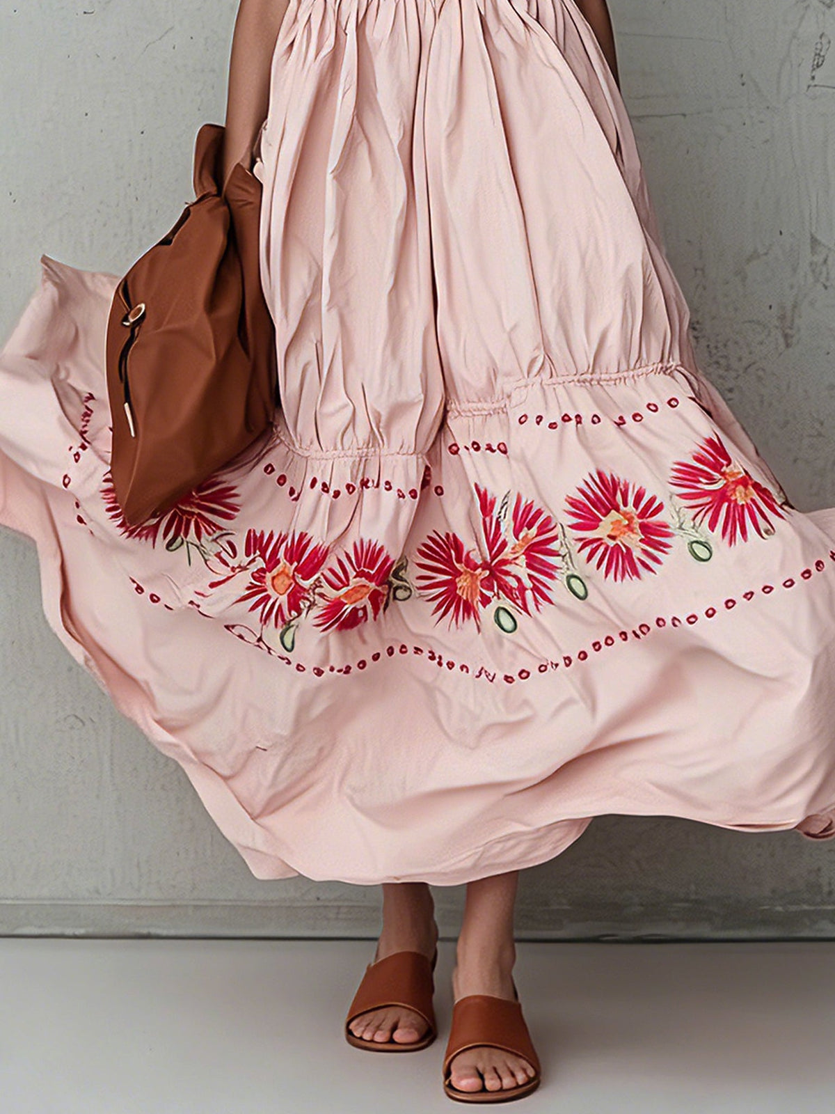 Pink Floral Print Sleeveless Maxi Dress