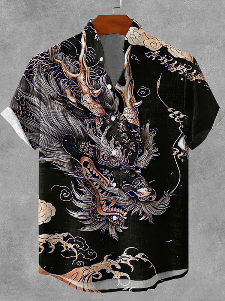 Men's Vintage Dragon Japanese Art  Print Casual Shirt