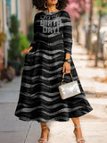 Women's Fashion Shiny Rhinestones It's My Birthday Art Print Long-sleeved Dress