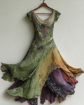 Elegant Green and Purple Lace Dress eca8