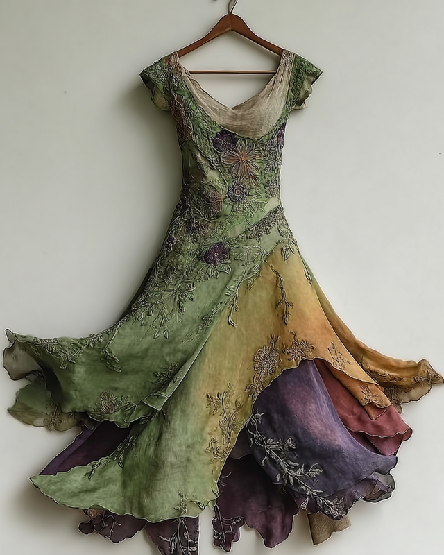 Elegant Green and Purple Lace Dress eca8