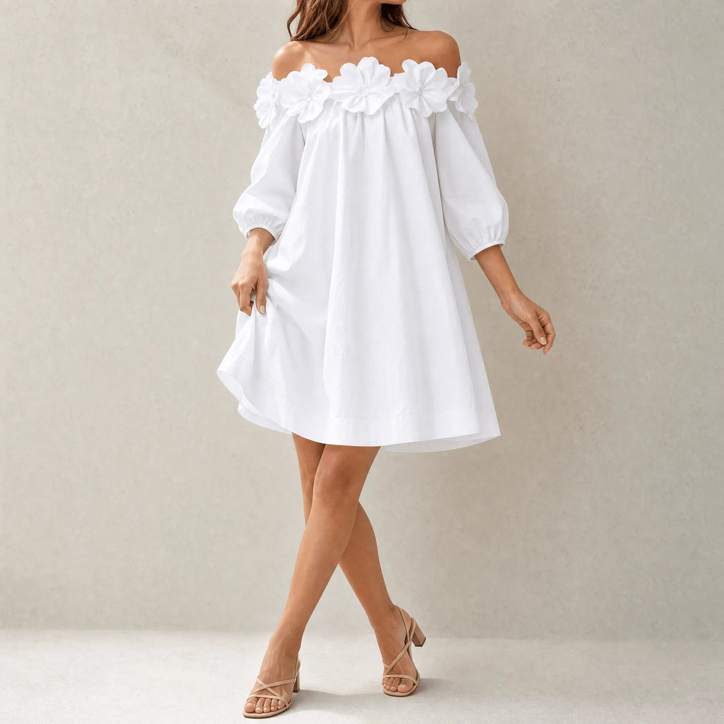 Florenza – Women's Sculpted Rose Off-Shoulder Dress