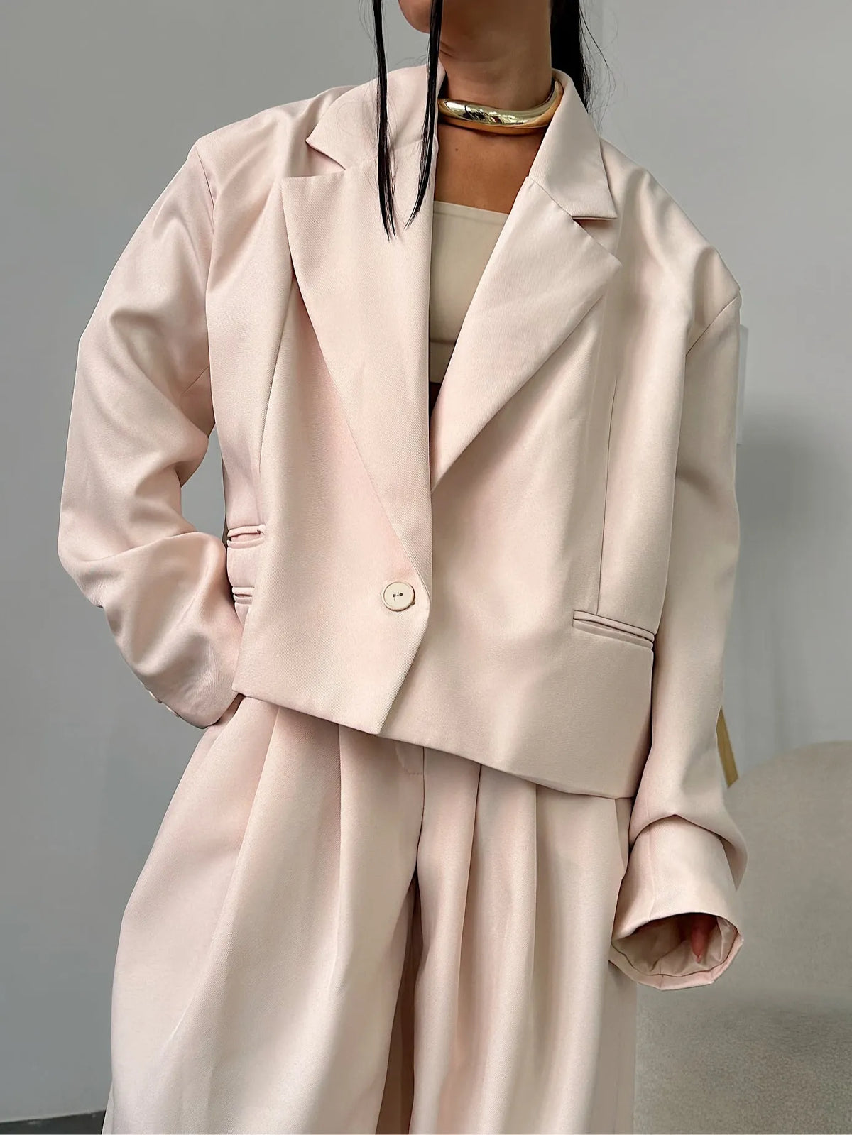 Nude Pink Casual Suit + Wide-leg Pants Set