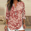 Vintage Japanese Art Flower Print V-Neck Loose Blouse
