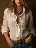 Romantic Boho White Cotton Lace Blouse