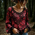 Women's Halloween-themed Spider And Rose Floral Sequin Embroidered Print Top