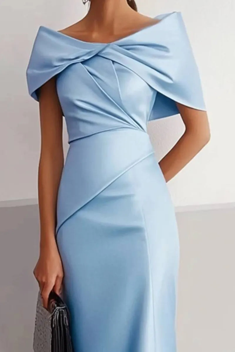 Wedding Guest Party Dress Blue Cape Mother of the Bride Dress