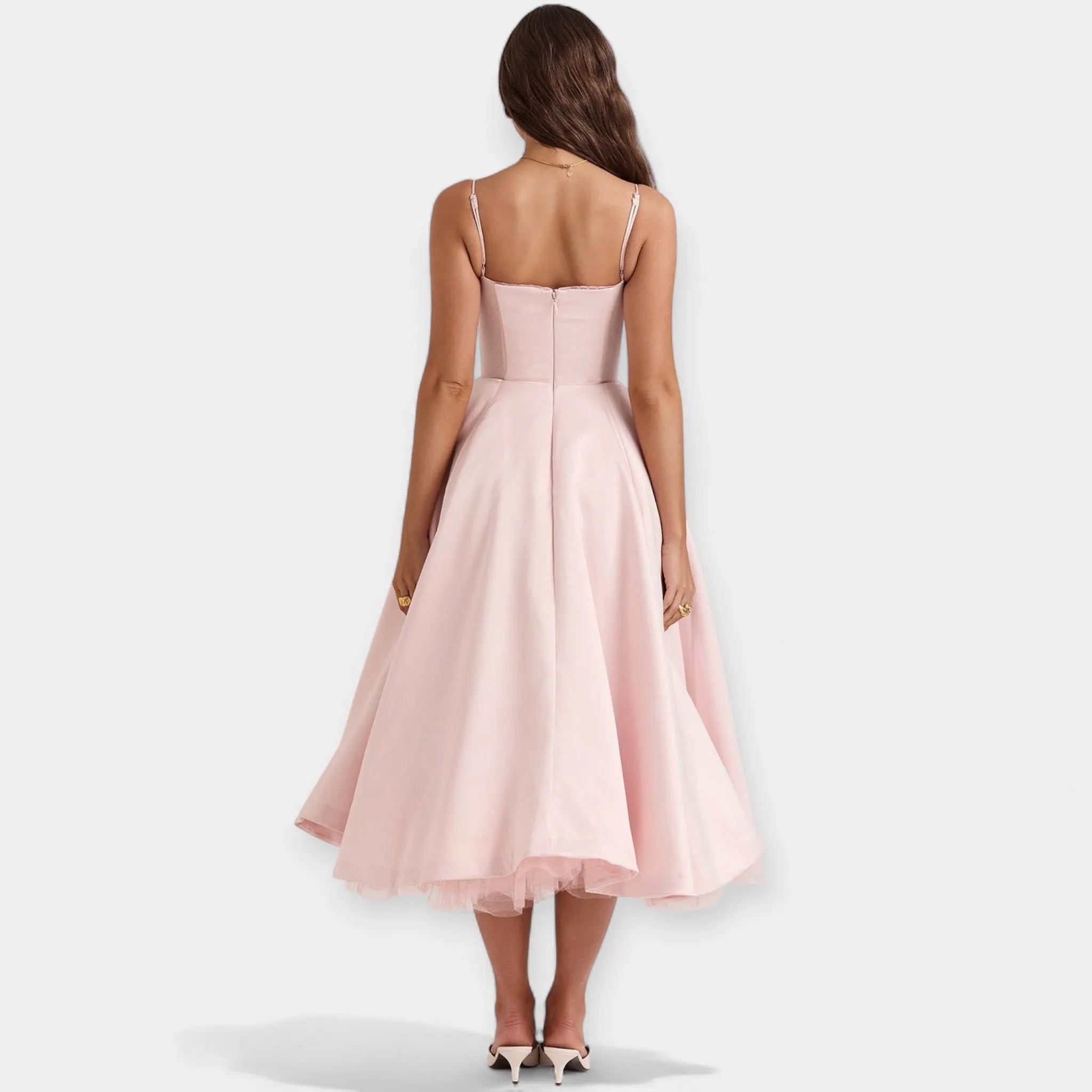 Midi Dress with Tulle Sheer Details