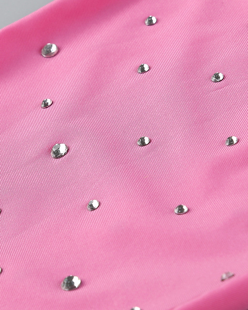 Long Sleeve Crystal Ruched Dress Pink