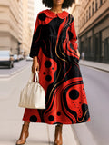 Women's Fashion Stripes Polka Dots Print Silhouette Peter Pan Collar Maxi Dress