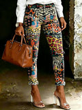 Women's Vintage Leopard Totem Print Casual High-waisted Ripped Skinny Jeans