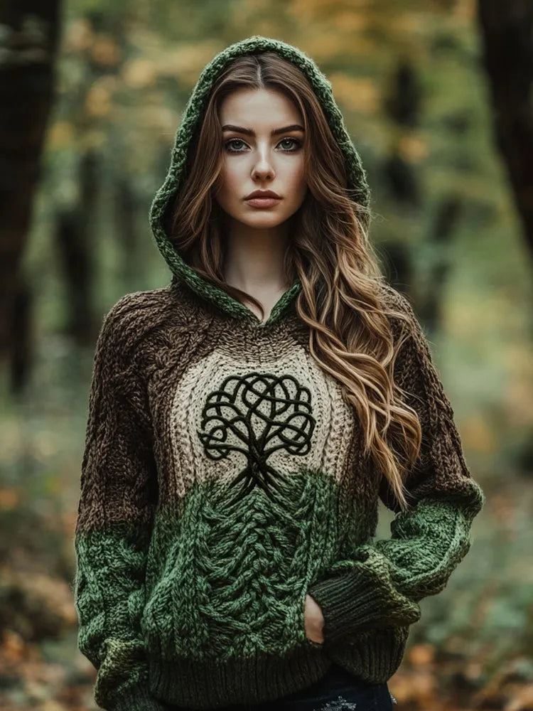 Women's Celtic Tree Of Life Ombre Pocket Hooded Sweater