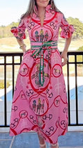 Women's Elegant V-Neck Dress with Ruffled Trim and Belt