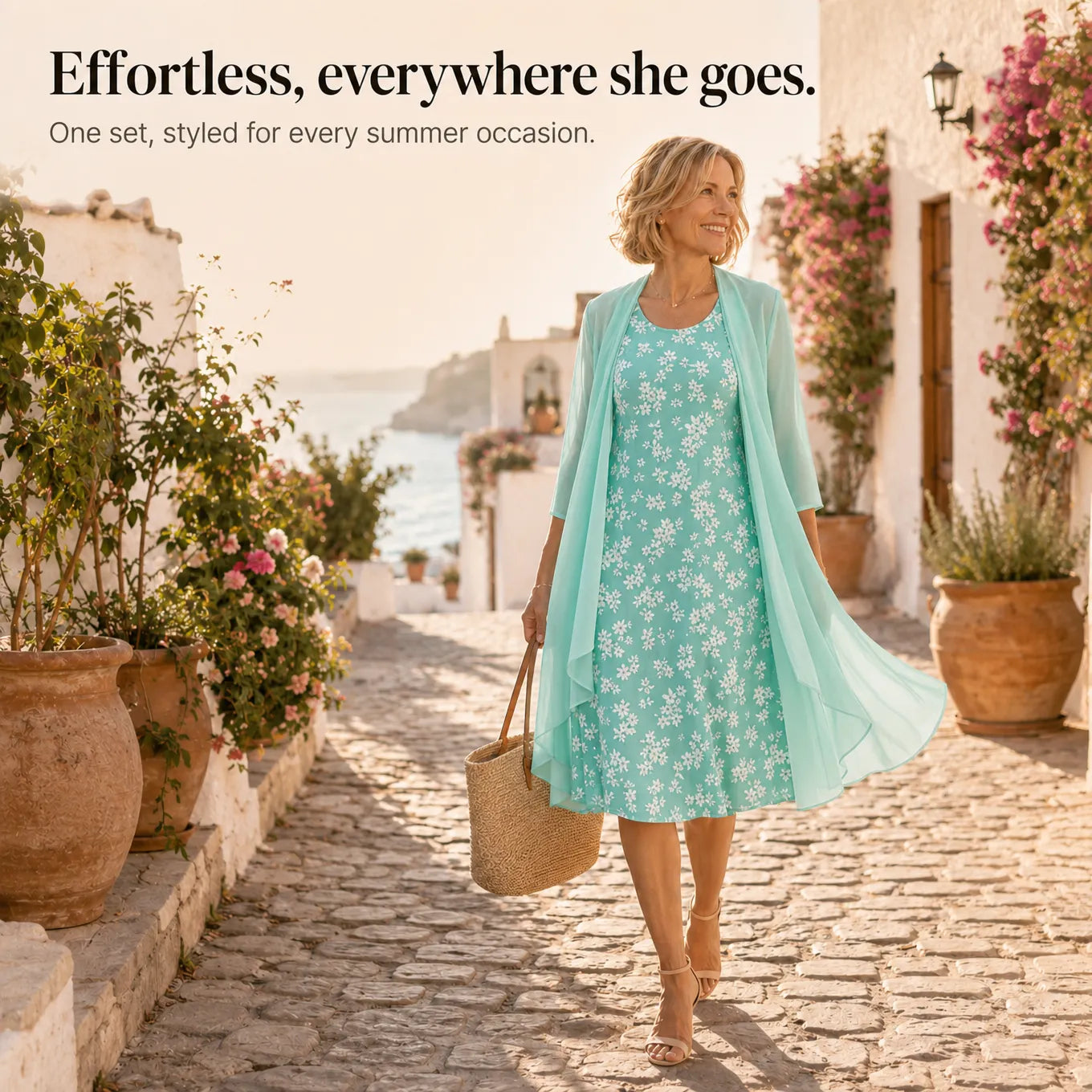 Marisella – Floral Midi Dress with Sheer Cardigan 2-Piece Set