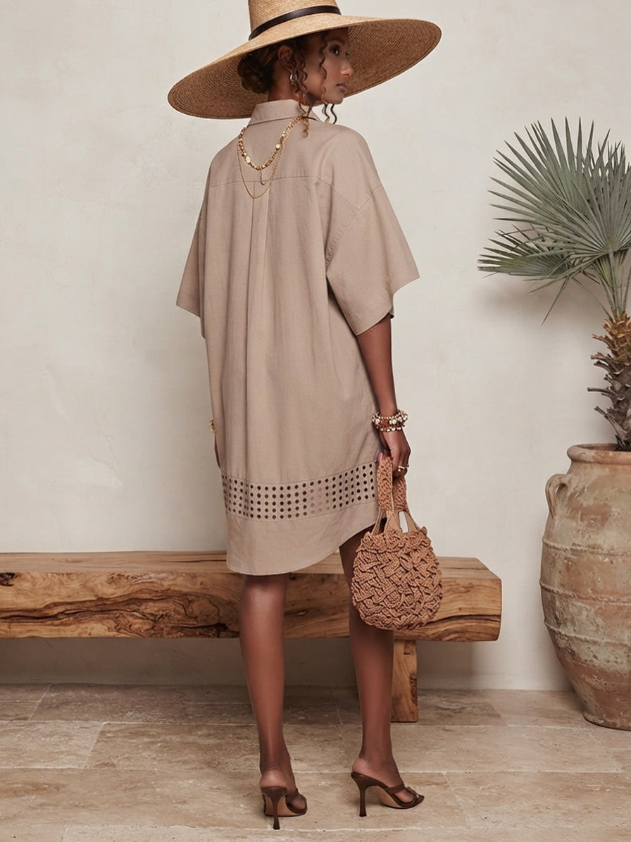 Oat Oversized Cotton Eyelet Mini Dress