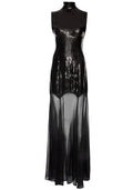 Sequin Mesh Insert Maxi Dress Black