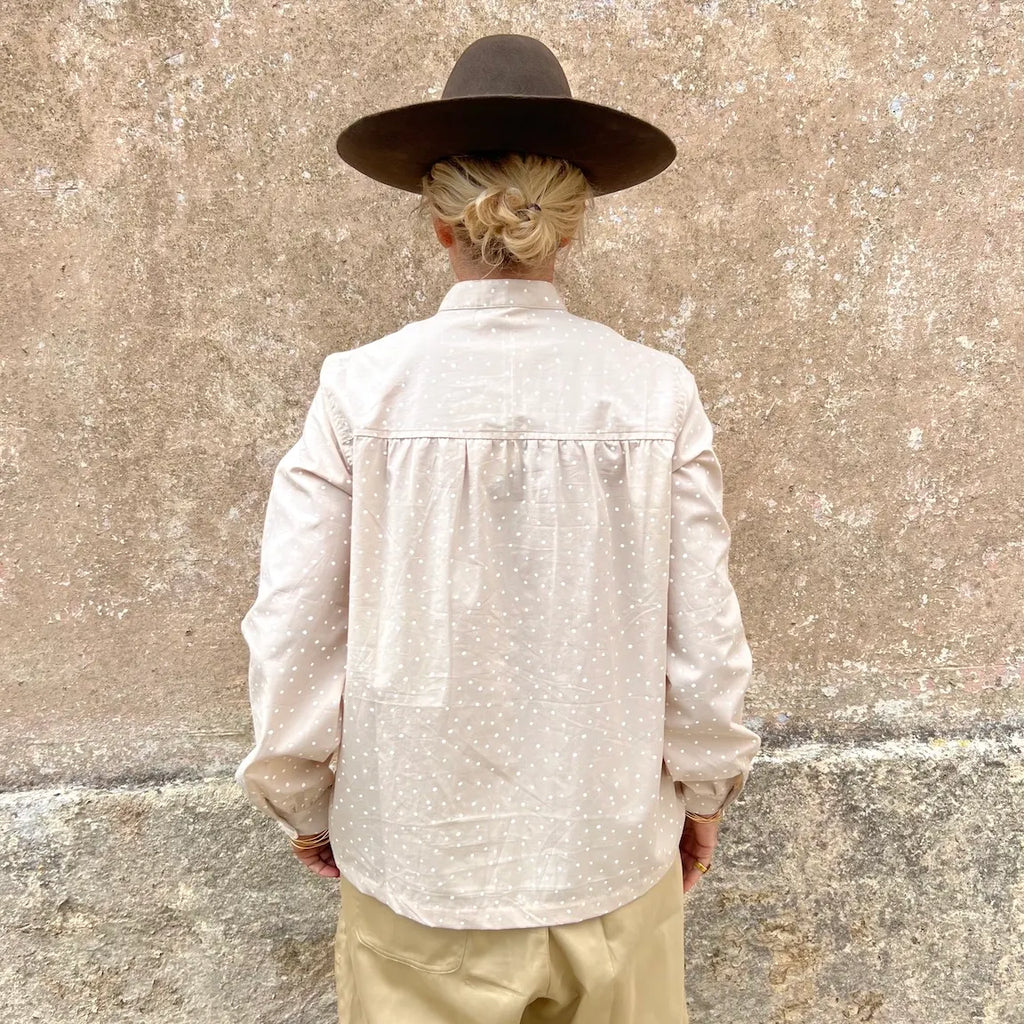 Blouse Small Polka Dots N. 18 - French Vintage Gathered Shirt with Mandarin Collar | Dadihouse