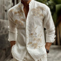 Men's Japanese-style Pine Tree With Cranes Pattern Linen Blend Shirt