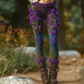 Vintage Gradient Boho Floral Embroidered Women's Knit Leggings