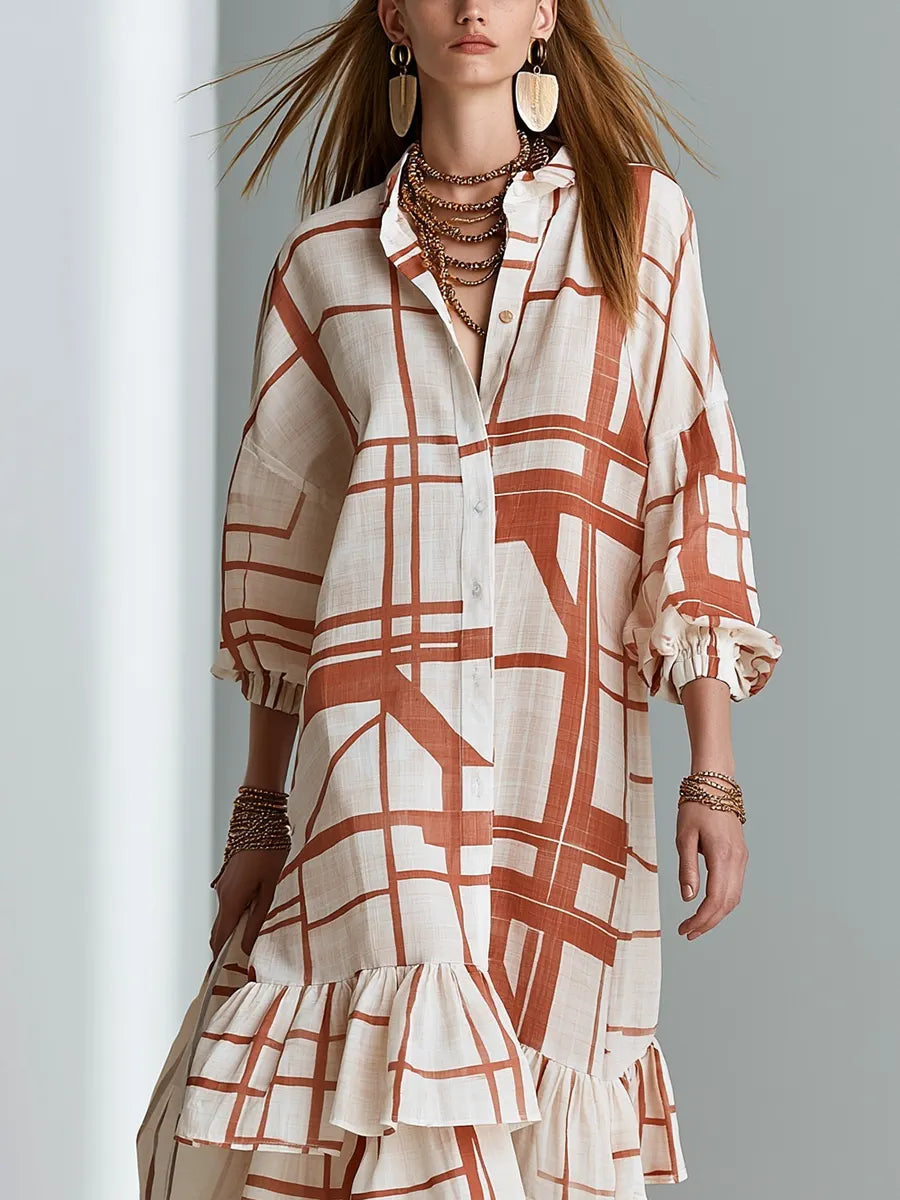 Modern Bohemian Geometric Print Layered Maxi Dress