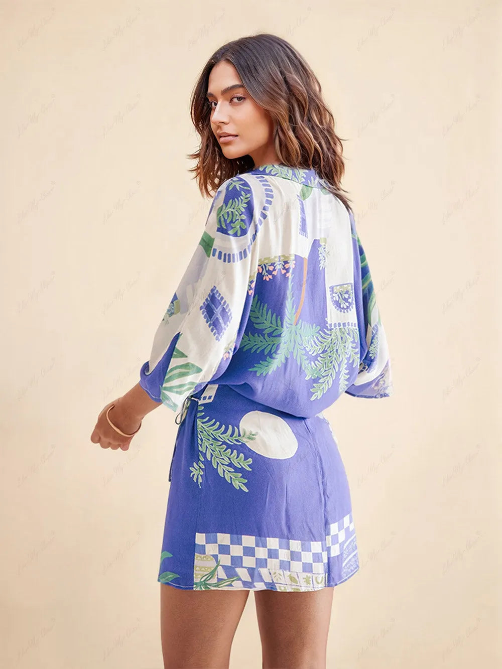 Unique Print Loose Shirt And Elastic Waist Wrap Lace-Up Skirt Set