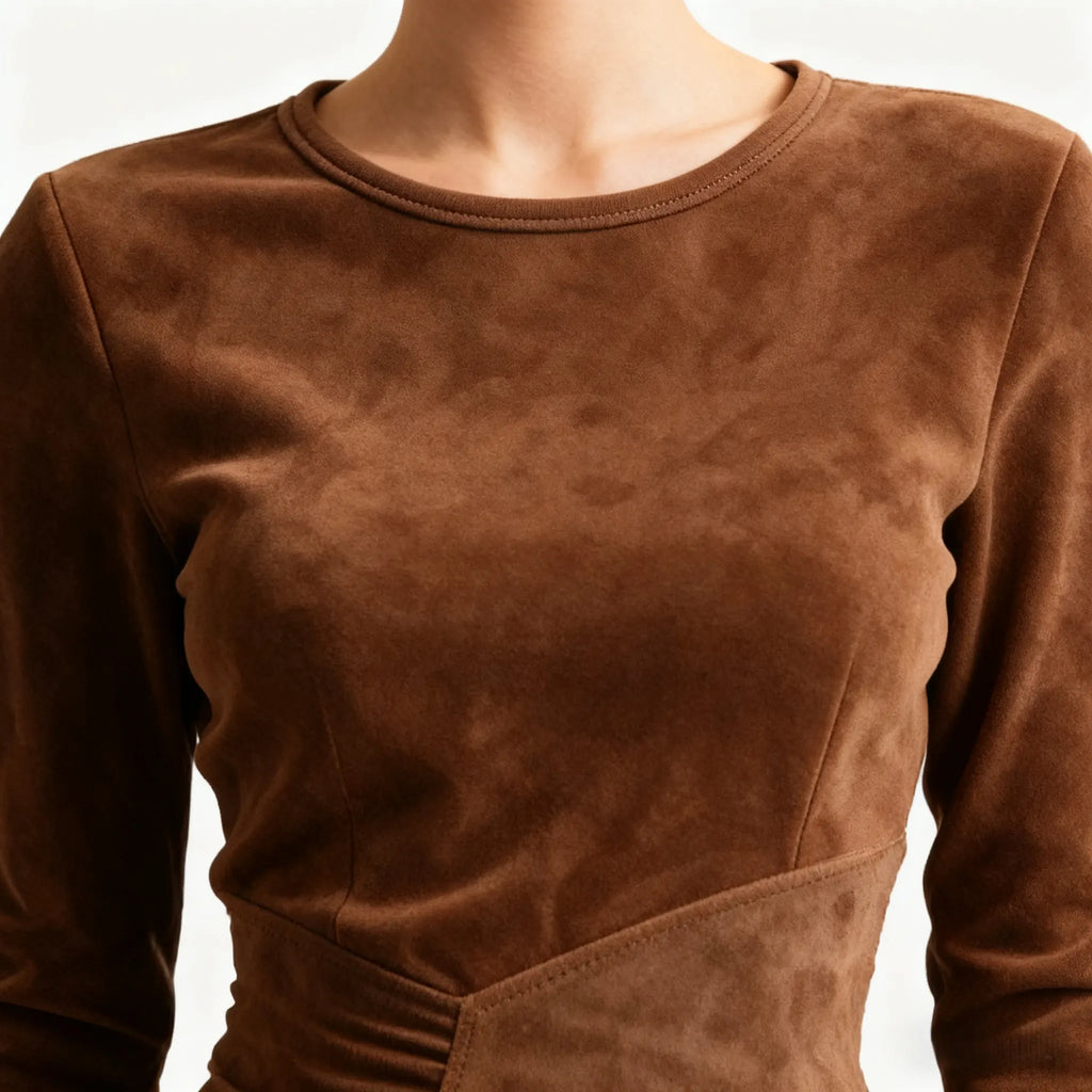Brown Suede Asymmetric Fringe Midi Dress