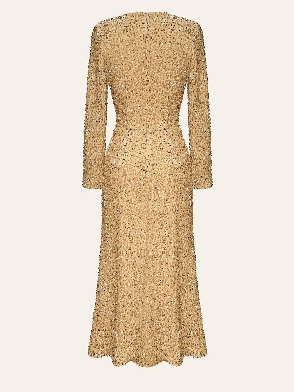 Sequin Decorated Velvet Midi Dress In Beige