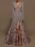 Deep v exquisite feather party elegant ladies dress