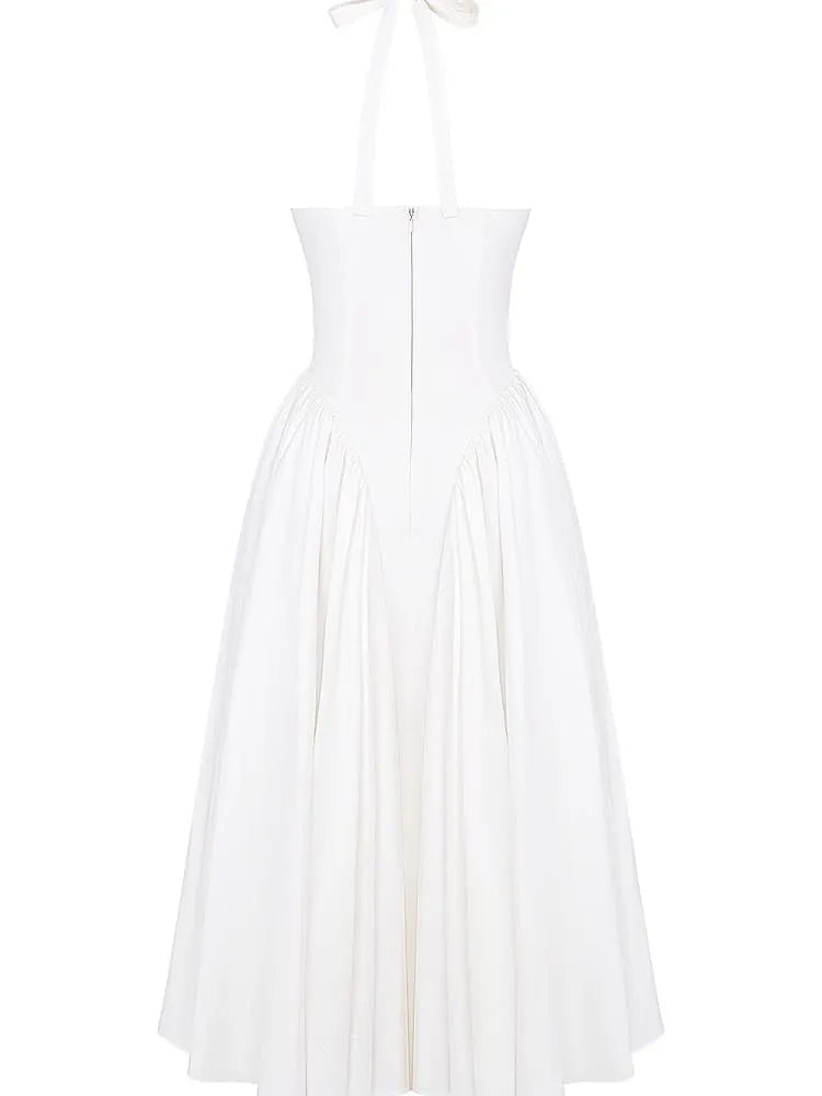 White Cotton Halter Midi Sundress
