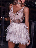 Feather Sequined Split-Joint Mini Dress