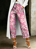 Women's Fashion Cute Floral Artistic Print Casual Loose-fit Wide-leg Jeans