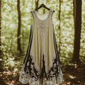 Floral Embroidered Pattern Linen Contrast Color Vest Dress